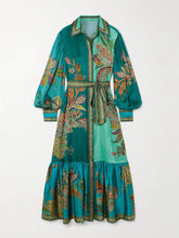 Zartes einreihiges Midikleid aus Satin mit Blumendruck